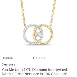 You Me Us 1/4 CT. Diamond Intertwined Double Circle Necklace in 10K Gold – 19"